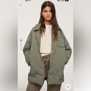 Mango Quilted Oversized Jacket in Olive Green